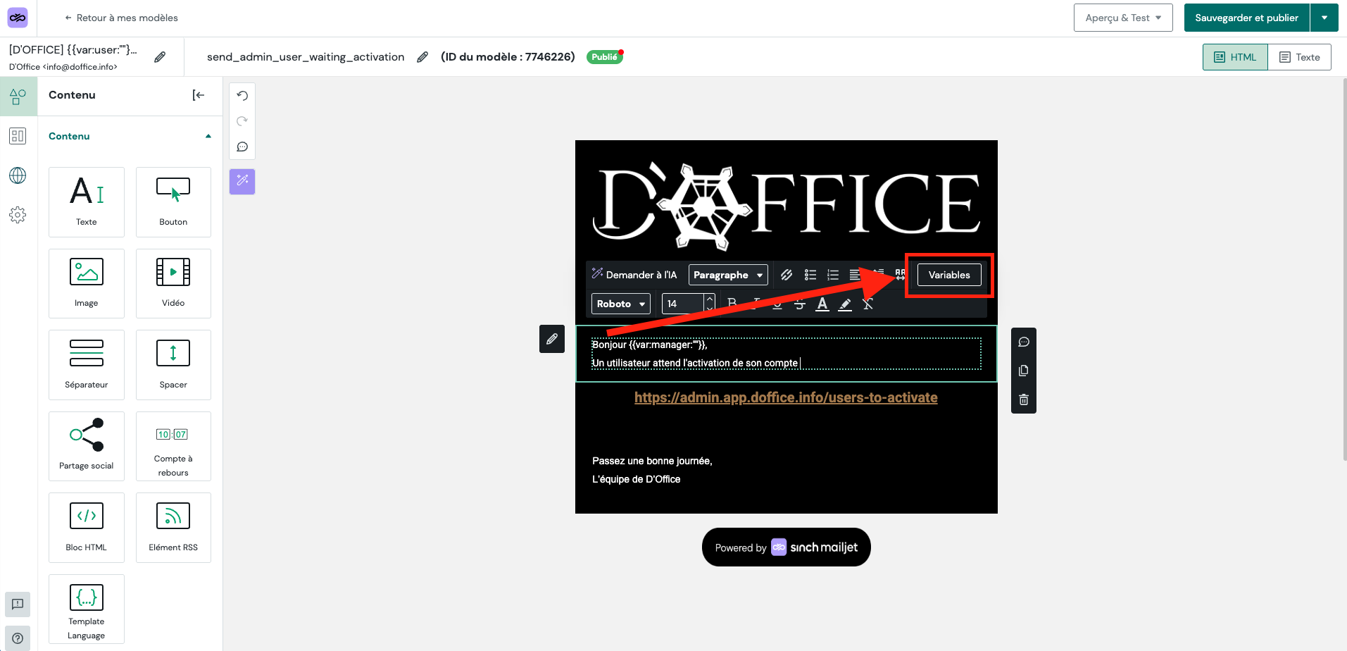 Lien dans l'interface pour voir où se trouve Add Variable