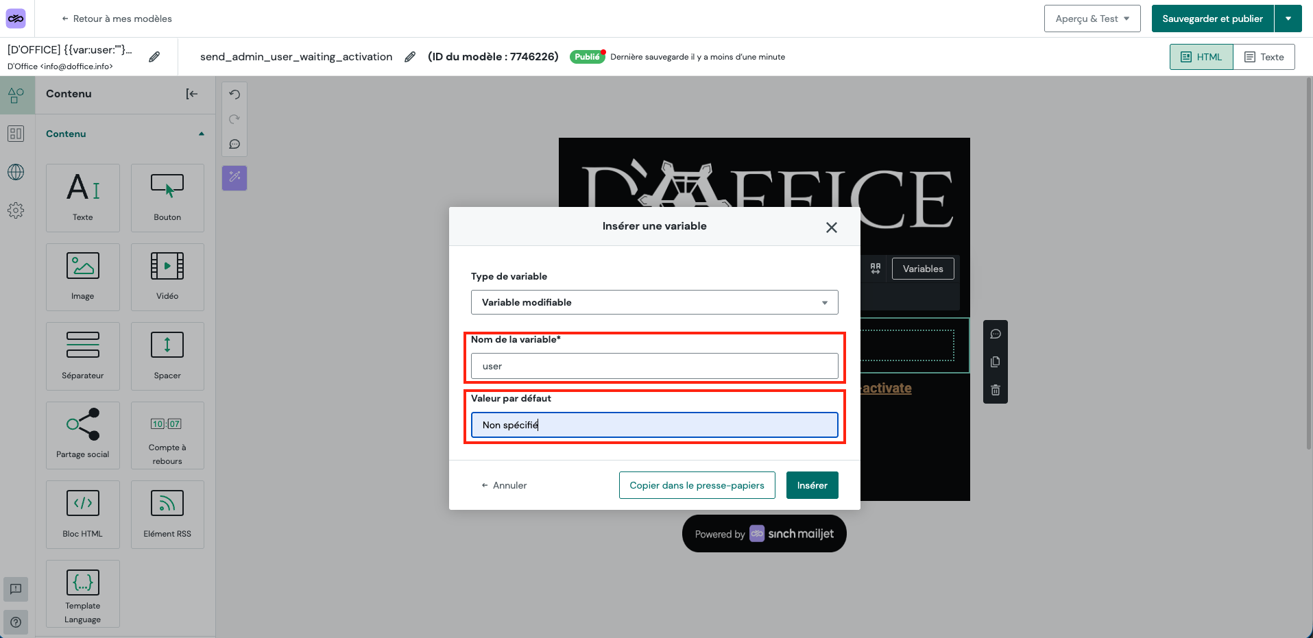 Lien dans l'interface pour voir où se trouve la section pour ajouter une variable